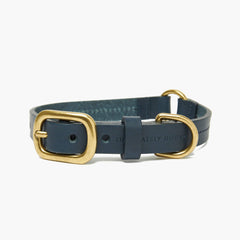 Luxury Dark Blue Leather Dog Collar with Center Ring, Handmade in the UK The Stately Hound