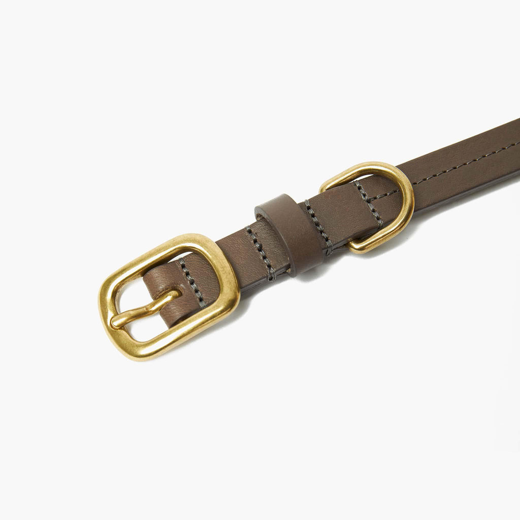 Luxury Taupe Grey Leather Dog Collar with Center Ring, Handmade in the UK