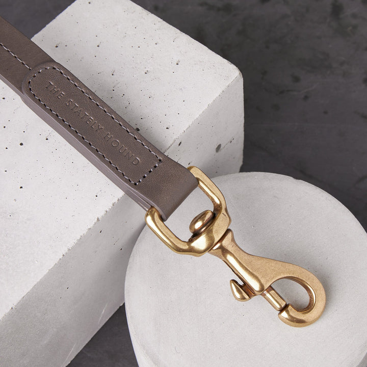 Luxury Taupe Grey Leather Dog Lead & Stitch Detailing, Handmade in the UK