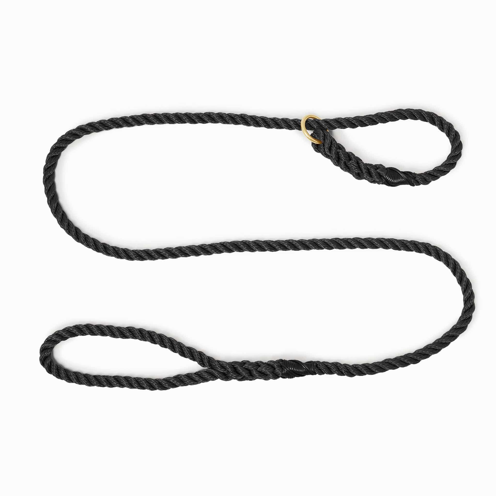 Rope dog slip lead for gundogs and training in black, 5ft long The Stately Hound