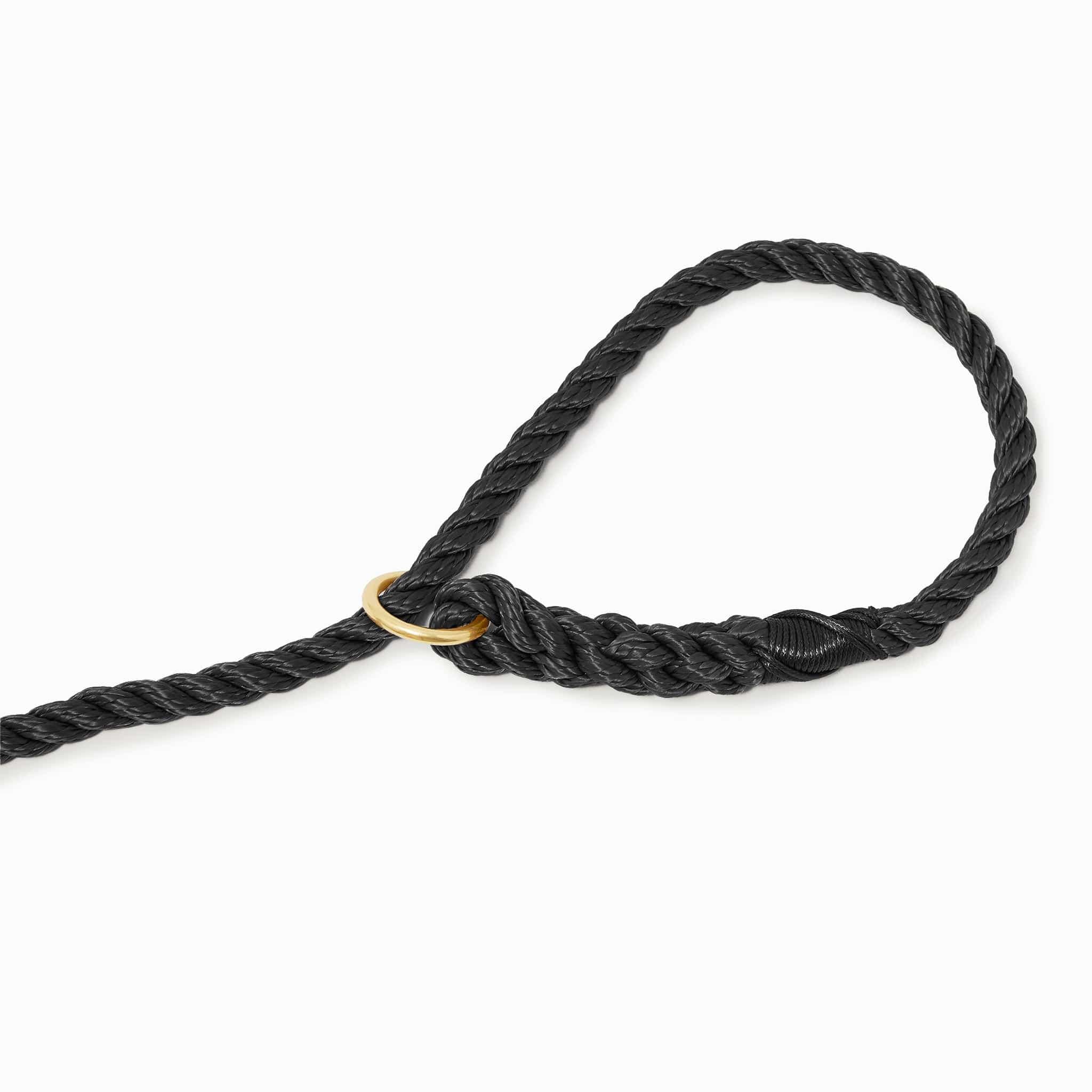 Rope dog slip lead for gundogs and training in black, 5ft long The Stately Hound