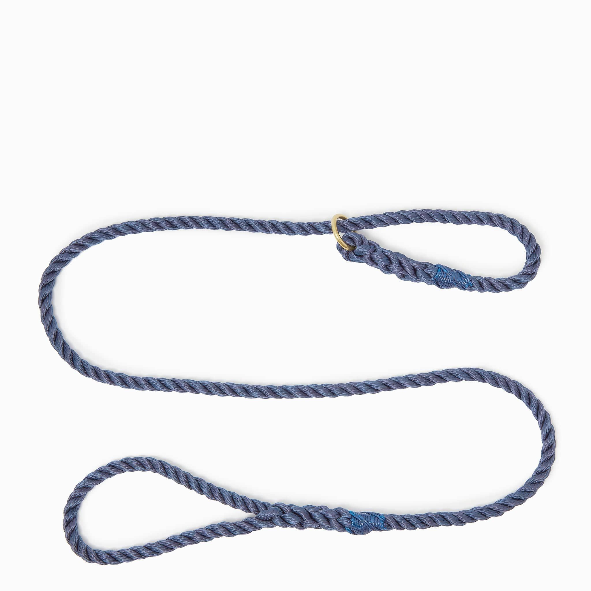 Rope dog slip lead for gundogs and training in navy blue, 5ft long