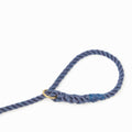 Rope dog slip lead for gundogs and training in navy blue, 5ft long