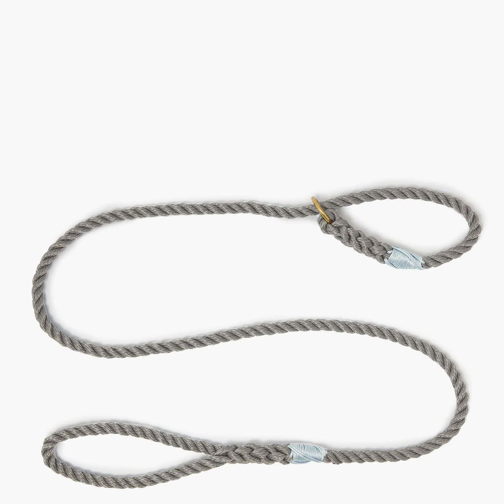 Rope dog slip lead for gundogs and training in winter grey, 5ft long